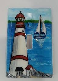 Lighthouse Theme Hand Painted Light Switch Plates Nautical Etsy Painting Hand Painted Functional Wall Art