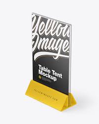 Download Glass Table Tent Mockup In Indoor Advertising Mockups On Yellow Images Object Mockups PSD Mockup Templates