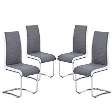 Set of 2 armless pu leather dining chairs with wooden legs. Buy Modern Dining Chairs Set Of 4 Grey White Side Dining Room Chairs Kitchen Chairs With Faux Leather Padded Seat High Back And Sturdy Chrome Legs Chairs For Dining Room Kitchen Living Room