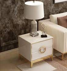 #4 lelang white/dark oak nightstand. Instock Harmony 2 Tier Drawers White Gold Round Circle Handles Bedside Table Furniture Shelves Drawers On Carousell
