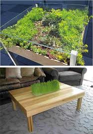 Coffee table with planter, low lounge style. Modern Tables With Miniature Gardens And Grass Plant Decor Indoor Miniature Garden House Plants Decor