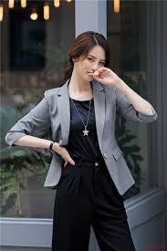 New 2019 Ladies Grey Blazer Women Business Suits Formal Office Suits Work Wear Uniform Styles Pant And Womens Suits Business Blazers For Women Uniform Fashion