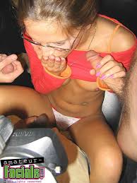 Amateur Facials - 3 men cum on a sexy brunette and her glasses.