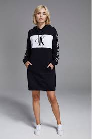 Womens Calvin Klein Jeans Blocking Statement Hoody Dress Black Calvin Klein Calvin Klein Jeans Calvin Klein Hoodie