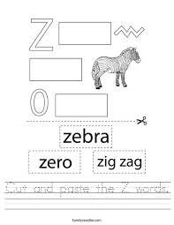 cut and paste the z words worksheet twisty noodle