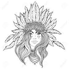 Shop for indian headdress wall art from the world's greatest living artists. Tribal Fusion Boho Diva Black And White Illustration Of Native Royalty Free Cliparts Vectors And Stock Illustration Image 141189604