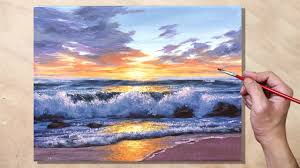 This is a watercolor painting of ocean view with sunset. Acrylic Painting Seascape Sunset Paintingtube