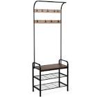 Industrial Coat Rack Shoe Bench Hall Tree Entryway Storage Shelf with 9 Hooks Costway
