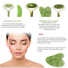 Vários tamanhos raspando natural pedra verde guasha placa & rosto jade rolo  para o elevador de endurecimento facial spa massagem skincare gua sha