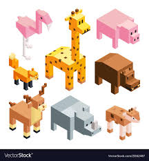 Isometric Of Stylized 3d Animals Vector Image On Vectorstock Isometric Illustration Isometric Isometric Design