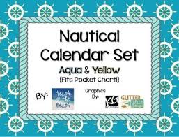 Nautical Calendar Set Aqua And Yellow Fits Pocket Chart
