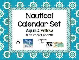 nautical calendar set aqua and yellow fits pocket chart