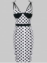 Black And White Polka Dot Bodycon Dress Retro Strappy Polka Dot Bodycon Dress Bodycon Dress Vintage Dresses Online White Bodycon Dress