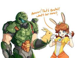 Doomguy With Daisy And Daisy Crossover Doom Videogame Doom Game Smash Bros