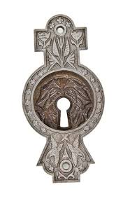 Eastlake floral pattern door plates. 19th Century American Eastlake Style Refinished Ornamental Cast Iron Residential Pocket Door Plate With Winged Birds
