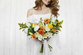 White symbolizes purity and innocence. A Beautiful Wedding Bouquet Of Fresh Colorful Flowers In The Stock Photo Picture And Royalty Free Image Image 121291907