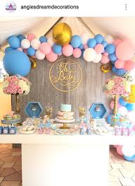 Gender Reveal Theme Dessert Table And Decor Gender Reveal Party Decorations Gender Reveal Themes Baby Gender Reveal Party