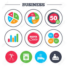Business Pie Chart Growth Graph Hotel Services Icons Washing
