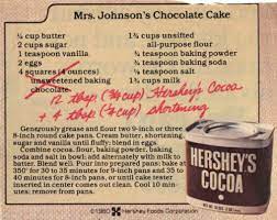This is the chocolate cake recipe printed on the back of the hershey's cocoa box.the recipe makes a great chocolate cake with a super soft, moist, and ultra plush crumb. Mrs Johnson S Chocolate Cake Recipe Clipping Recipecurio Com