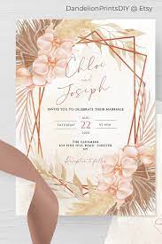 Lara Bohemian Rose Gold Pampas Grass Wedding Invitation Set Rsvp Card Reception Card Calligraphy Instant Download Editable Template Boho In 2021 Wedding Invitations Diy Wedding Templates Wedding Invitation Sets