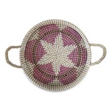 Each planter includes a white ceramic tray to catch excess water. Seagrass Wicker Serving Trays With Handles D34cm Round Handcrafted B Madeterra Uk