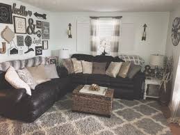 Cozy Rustic Farmhouse Glam Chic Inspired Living Room In Neutral Colors Mostly Greys Brown Living Room Decor Brown Couch Living Room Rugs In Living Room