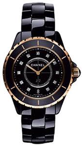 Black And Rose Gold Watch Womens Chanel J12 H2543 Diamond Black Ceramic Rose Gold Quartz 33mm Watch Chanel Watch Luxury Jewelry Womens Watches