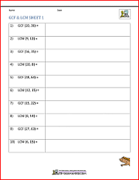 Read each problem and write gcf (greatest common factor) or lcm (least common. Greatest Common Factor Worksheet Page