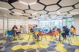 We Sure Love The Hexagons In Woods Cross High School S Library Education Architecture Education Architecture High School Library Education Design Interior