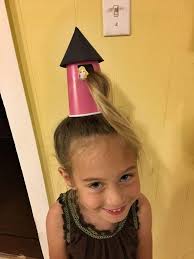 Crazy Hair Day Rapunzel In Her Tower Most Of Her Hair Is In A Bun Under The Cup The Cup Is Bobby Pinned Stayed Up Al Crazy Hair Wacky Hair