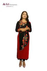 Red and black flower design. Red Black Long Kurti With Flower Design Ace Readymade