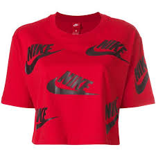 Nike Logo Print T Shirt 33 Liked On Polyvore Featuring Tops T Shirts Red Nike T Shirt Nike Tee Nike A Nike Shirts Women Nike Outfits Urban Wear Women