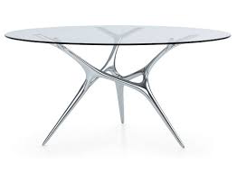 Round Glass And Stainless Steel Table E Volved E Volved Collection By Fueradentro Design Timothy S Steel Table Stainless Steel Table Outdoor Furniture Design