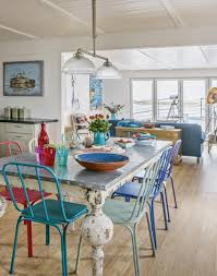Open Plan Dining Room With Colourful Chairs The Room Edit Dining Room Industrial Coastal Dining Room Vintage Dining Room
