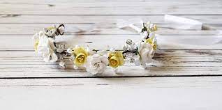 Daffodil Flower Crown Yellow And White Headband Pearl Bridal Flower Crown Rose Hair Wreath Flower Girl Daffodil Flower Flower Crown Bridal Flower Crown