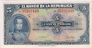 5 Pesos Oro Banco De La Republica Pph Cod 118 1944 350 000 Billetes Colombianos Billetes De Banco Historia De La Moneda