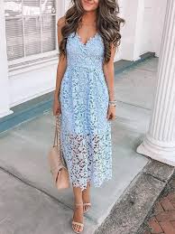 Hollow Out Crochet Lace Overlay Pleated Dress Summer Cocktail Dress Lace Blue Dress Womens Midi Dresses