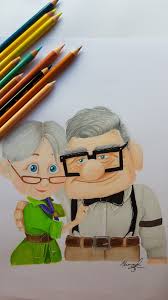 Up Carl And Ellie Movie Coloured Pencil Drawing Color Pencil Drawing Pencil Drawings Drawings