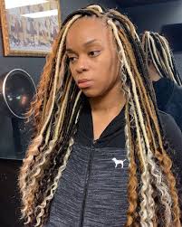 Goddess Black And Blonde Faux Locs Ski Thehairstylist On Instagram Small Peanut Butter Goddess Locs I Love Them Have You Hair Ponytail Styles Faux Locs Hairstyles Loose Curls Hairstyles