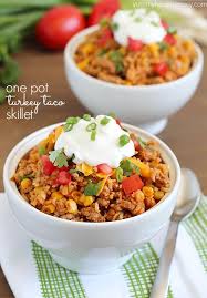 Turkey Taco Skillet Easy And Healthy 30 Minute Meal Cooked All In One Pot With Ground Turkey Brown Rice And Cor One Pot Meals 30 Minute Meals Healthy Meals