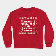 It's got snowflakes, reindeer on both sleeves, and your favorite way to say merry christmas! Merry Christmas Ya Filthy Animal Christmas Sweater Christmas Sweater Crewneck Sweatshirt Teepublic
