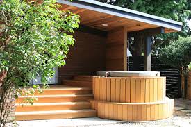 Tuck A Hot Tub Half Under An Overhang To Enjoy Shelter From The Rain And A View Of The Stars Backyard Pool Landscaping Pool Landscaping Backyard