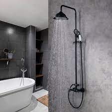 Chester Rainfall Showerhead With Handheld Shower Faucet Set Brass Exposed Shower System Antique Black Shower Faucet Sets Shower Fittings Shower Faucet