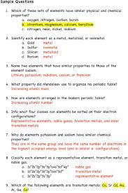 Complete the missing information for each of the following elements from a periodic table. Chemistry Chapter 6 The Periodic Table Worksheet Answers Worksheet List