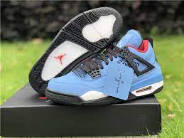 The air jordan 4 cactus jack plays up to the old houston oiler blue and sports a suede upper with red and black detailing along with the cactus jack logo on the back heel. Travis Scott Air Jordan 4 Houston Oilers Shoes Sale In Uk 308497 406