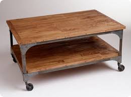Industrial Wood And Metal Coffee Table With Casters Knockoffdecor Com Coffee Table Coffee Table With Wheels Rustic Coffee Tables