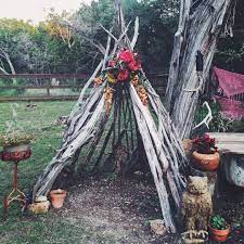 Wrap your rope around the branches, and tie it. Instagram Photo By Laura Mazurek May 11 2016 At 12 58am Utc Teepee Outdoor Stick Teepee Outdoor Play Spaces