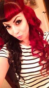 Half Red Half Black Hair With Bangs Scene Hair Black Red Hair Two Toned Hair