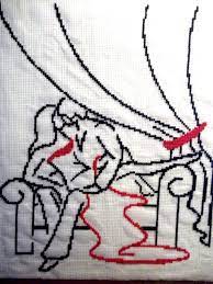 Black and white cross stitch patterns. Fo Another Black And White Cross Stitch Pattern Affair Behind The Curtain With Twist I Embroidered This Motif On A Fabric It Is 27 Cm X 36 Cm Motif Is From Pinterist S