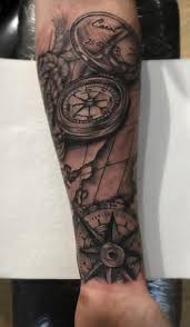 Black And White Nautical Half Sleeve Tattoo Designs Nautical Tattoo Half Sleeve Rope And Compass Tattoo With Map Design Background Half Sleeve Tattoo Nautical Tattoo Sleeve Tattoos